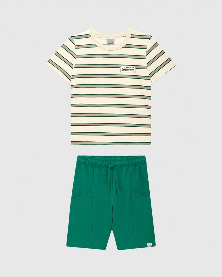 Conjunto Infantil Menino Camiseta Listrada Estampa Lettering Malwee Kids