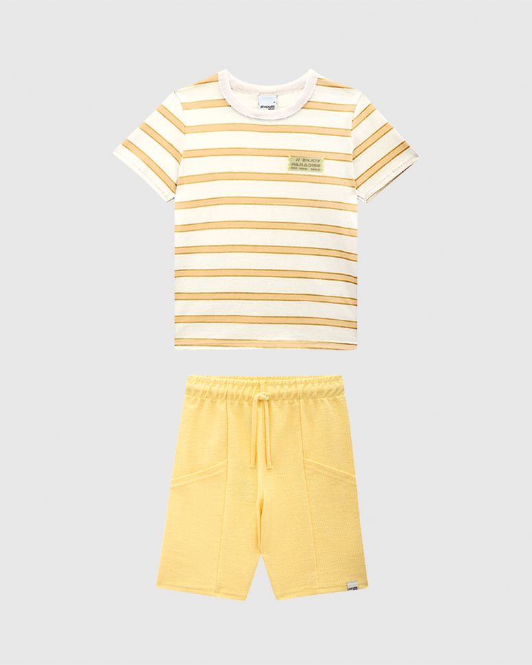 Conjunto Infantil Menino Camiseta Listrada Estampa Lettering Malwee Kids