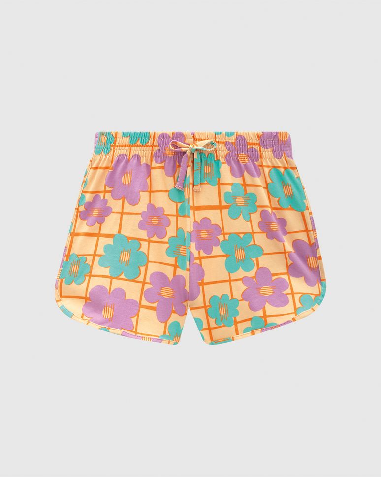 Shorts Infantil Menina Estampado Com Cadarço Em Algodão Malwee Kids