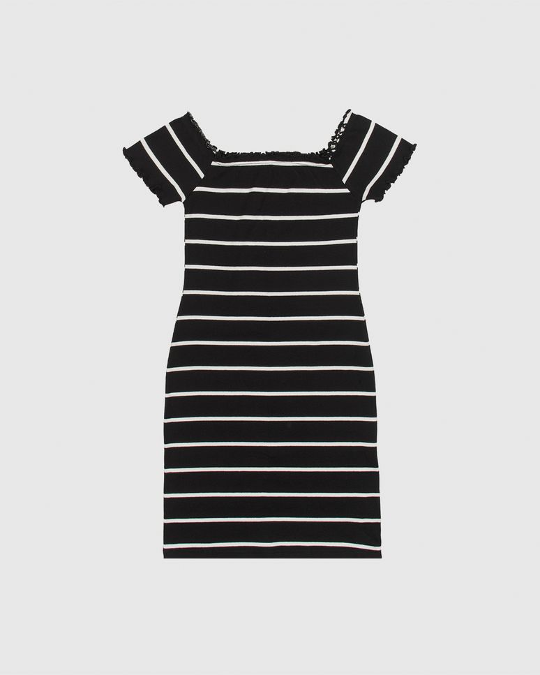 Vestido Menina Decote Ombro A Ombro Em Ribana Listrada Malwee Kids