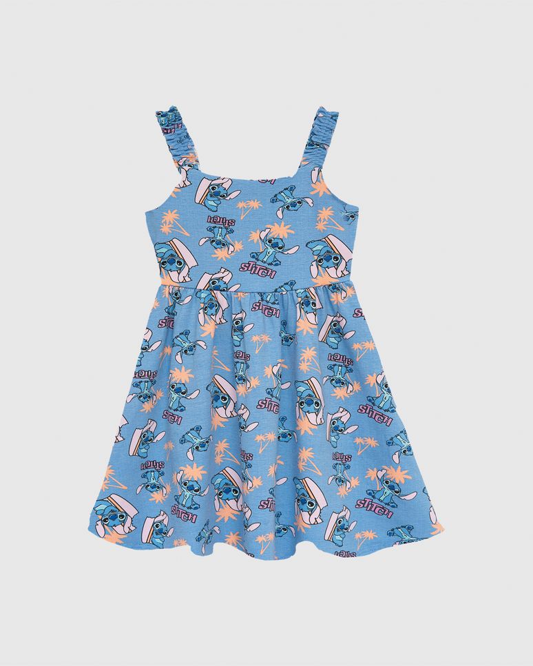 Vestido Infantil Rodado Estampa Stitch Disney Em Algodão Malwee Kids
