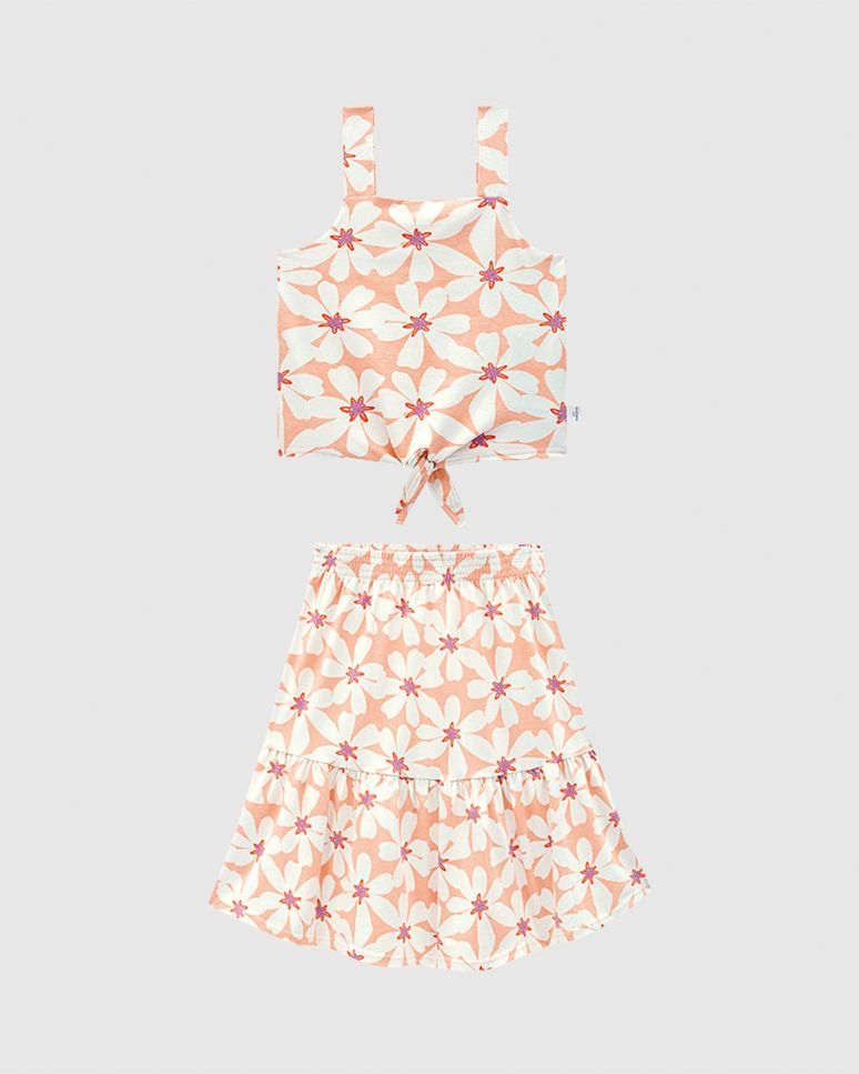 Conjunto Infantil Menina Floral Blusa Laço Decorativo E Saia Midi Malwee Kids