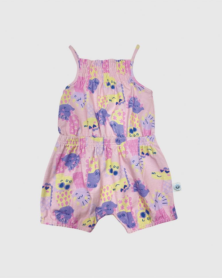 Macaquinho Bebê Menina Decote Reto Alça Fina Em Algodão Malwee Kids