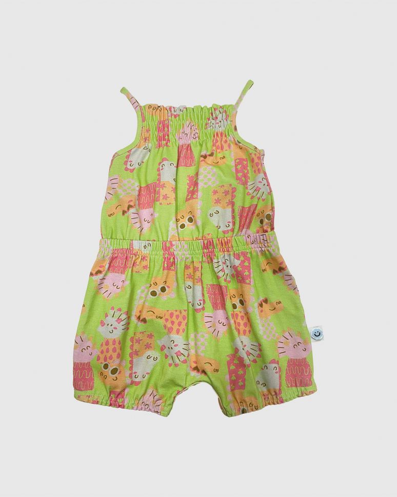 Macaquinho Bebê Menina Decote Reto Alça Fina Em Algodão Malwee Kids