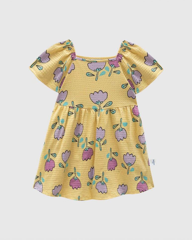 Vestido Infantil Estampado Decote Quadrado Em Malha Texturizada Malwee Kids