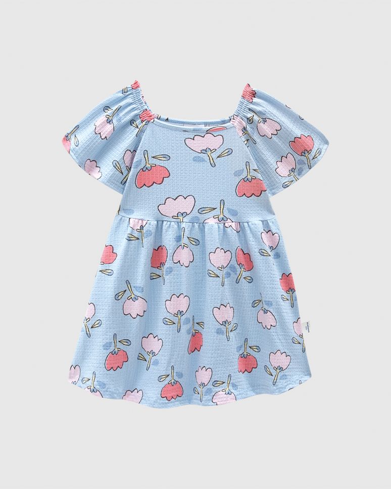 Vestido Infantil Estampado Decote Quadrado Em Malha Texturizada Malwee Kids