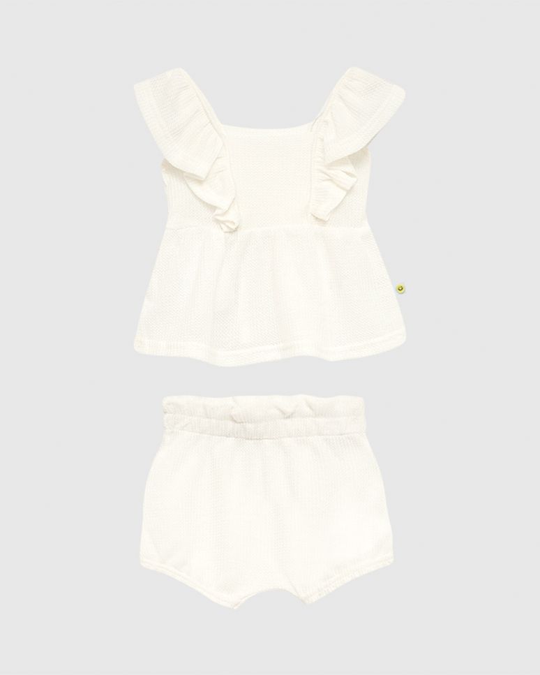 Conjunto Bebê Menina Blusa Babados E Shorts Em Malha Texturizada Malwee Kids