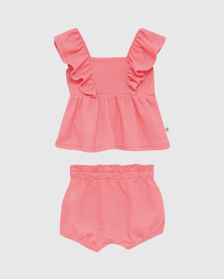 Conjunto Bebê Menina Blusa Babados E Shorts Em Malha Texturizada Malwee Kids