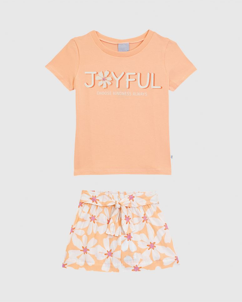 Conjunto Infantil Menina Shorts Estampa Floral Em Viscose Malwee Kids