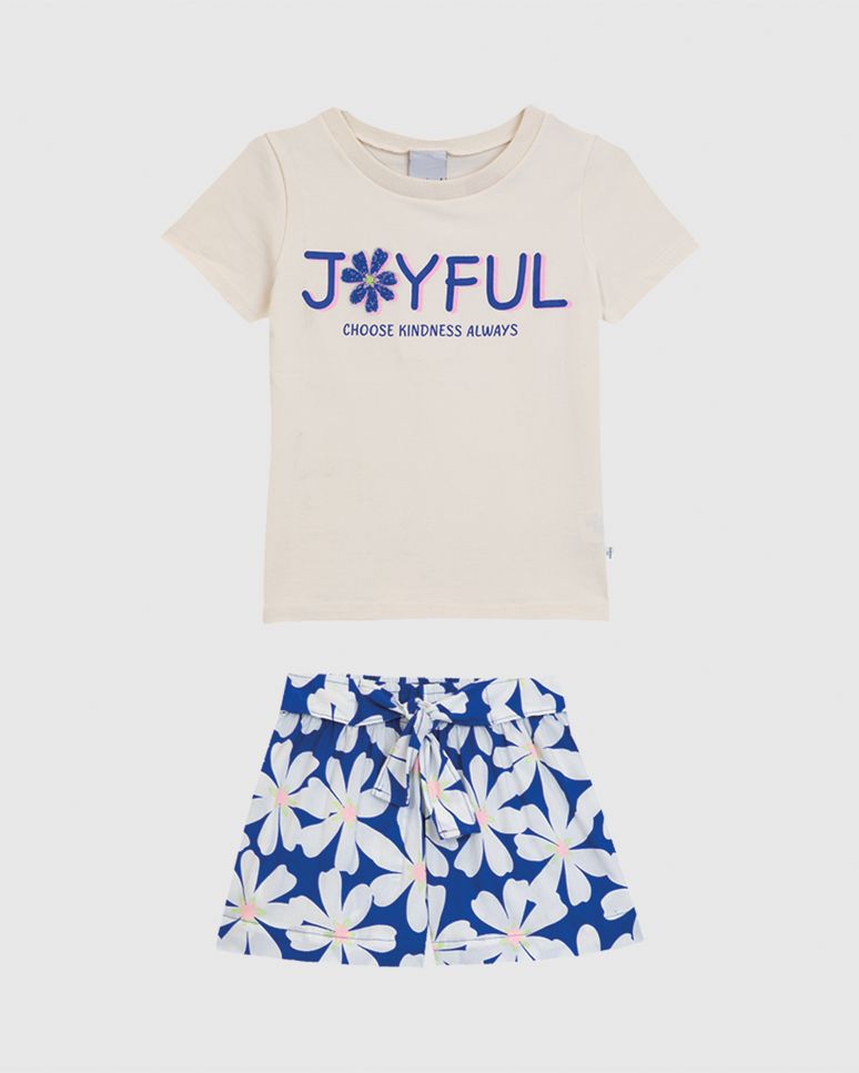 Conjunto Infantil Menina Shorts Estampa Floral Em Viscose Malwee Kids