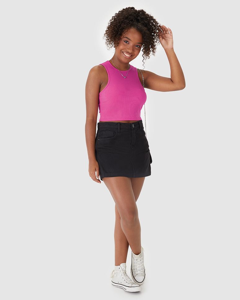 Conjunto Menina Regata Viscose Canelada E Shorts Saia Em Sarja Malwee Kids