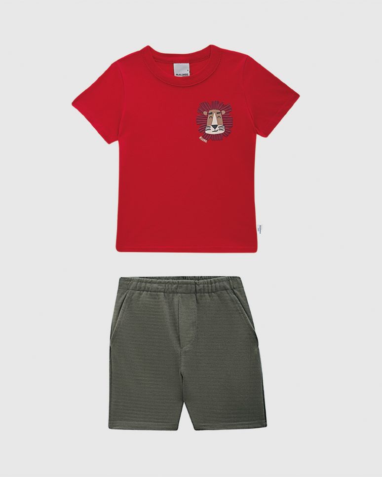 Conjunto Infantil Menino Camiseta Estampa Roarr Em Algodão Malwee Kids