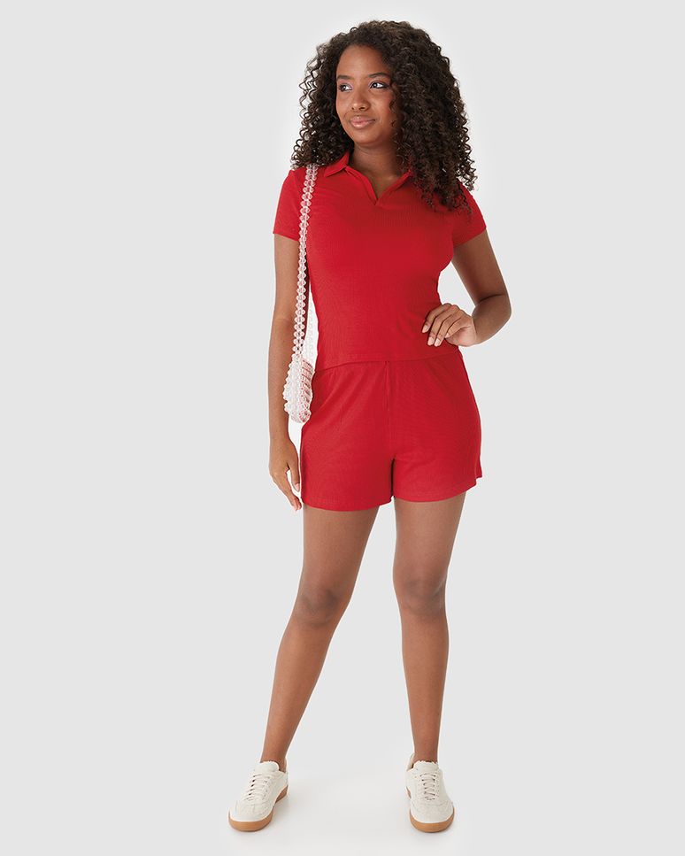 Conjunto Menina Blusa Polo Peitilho Frontal Malha Viscose Canelada Malwee Kids