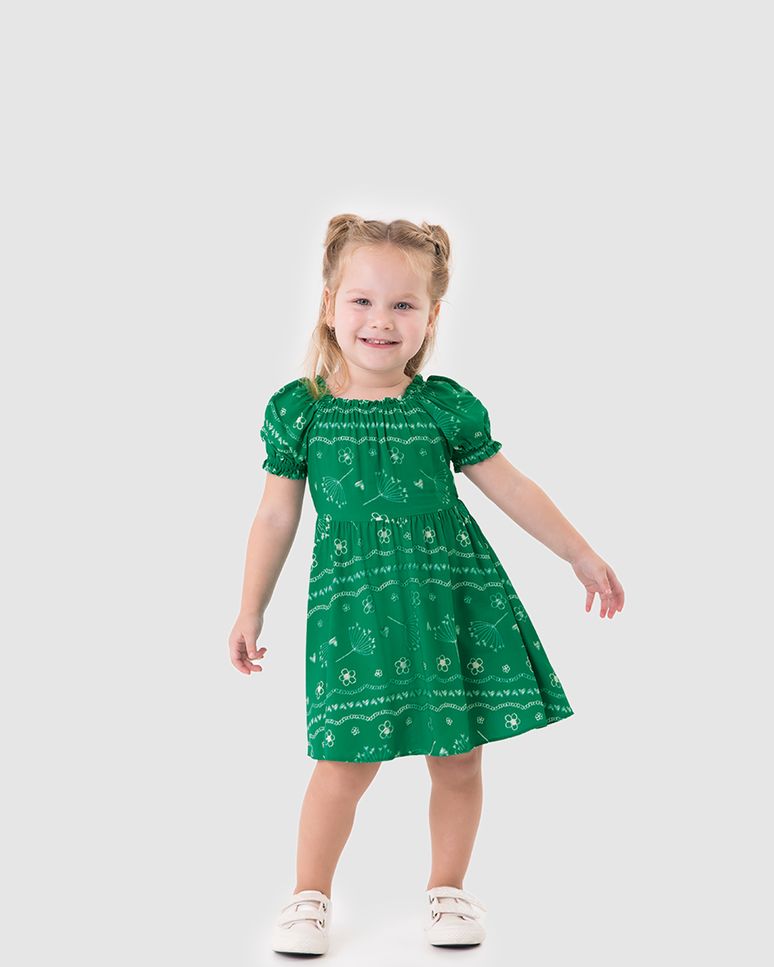 Vestido Infantil Decote E Manga Costura Elástico Em Viscose Malwee Kids
