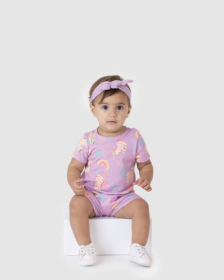 Macaquinho Bebê Menina Etiqueta Estampada Em Algodão Malwee Kids