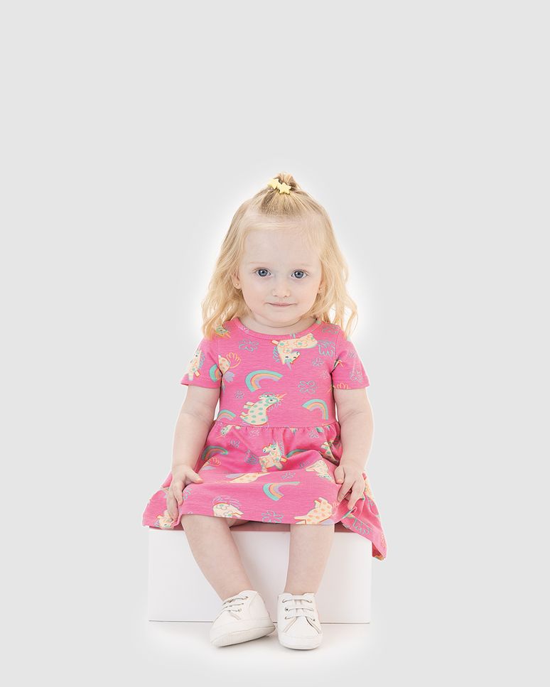 Vestido Infantil Estampado Manga Curta Em Algodão Malwee Kids