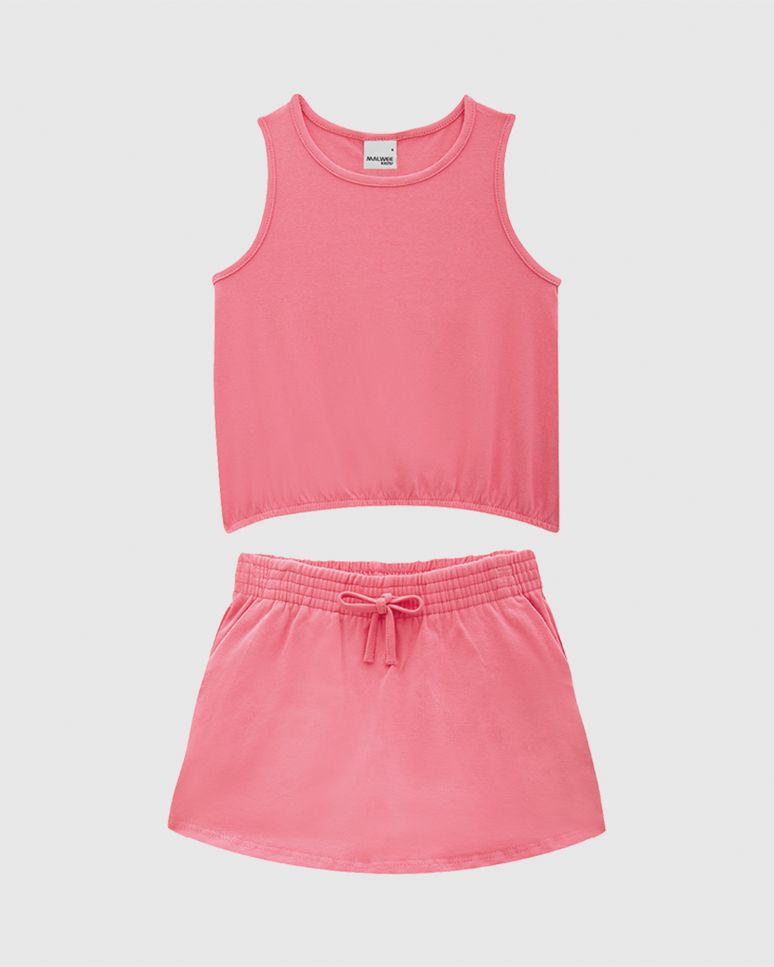 Conjunto Infantil Menina Regata Cropped E Shorts Saia Em Algodão Malwee Kids