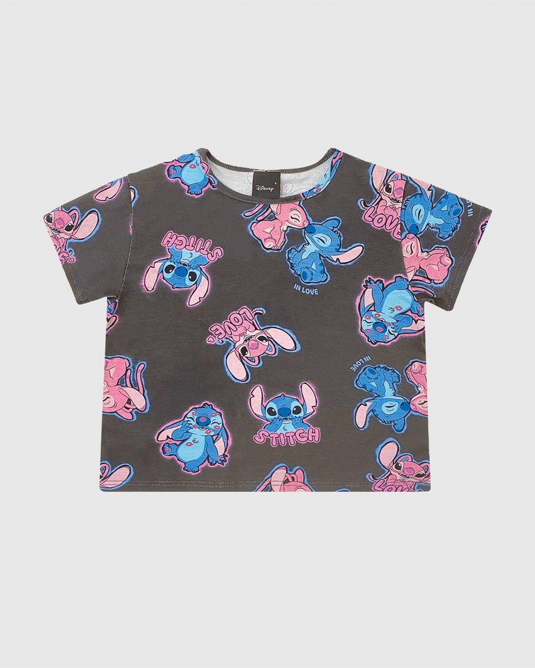 Blusa Infantil Menina Box Estampa Stitch Disney Em Algodão Malwee Kids