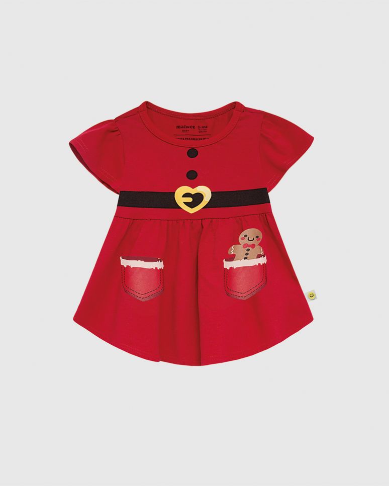 Vestido Infantil Estampa Especial Natal Em Algodão Malwee Kids