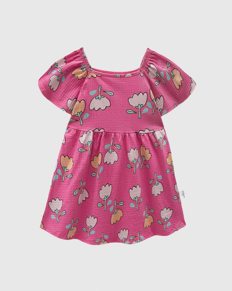 Vestido Infantil Estampado Decote Quadrado Em Malha Texturizada Malwee Kids