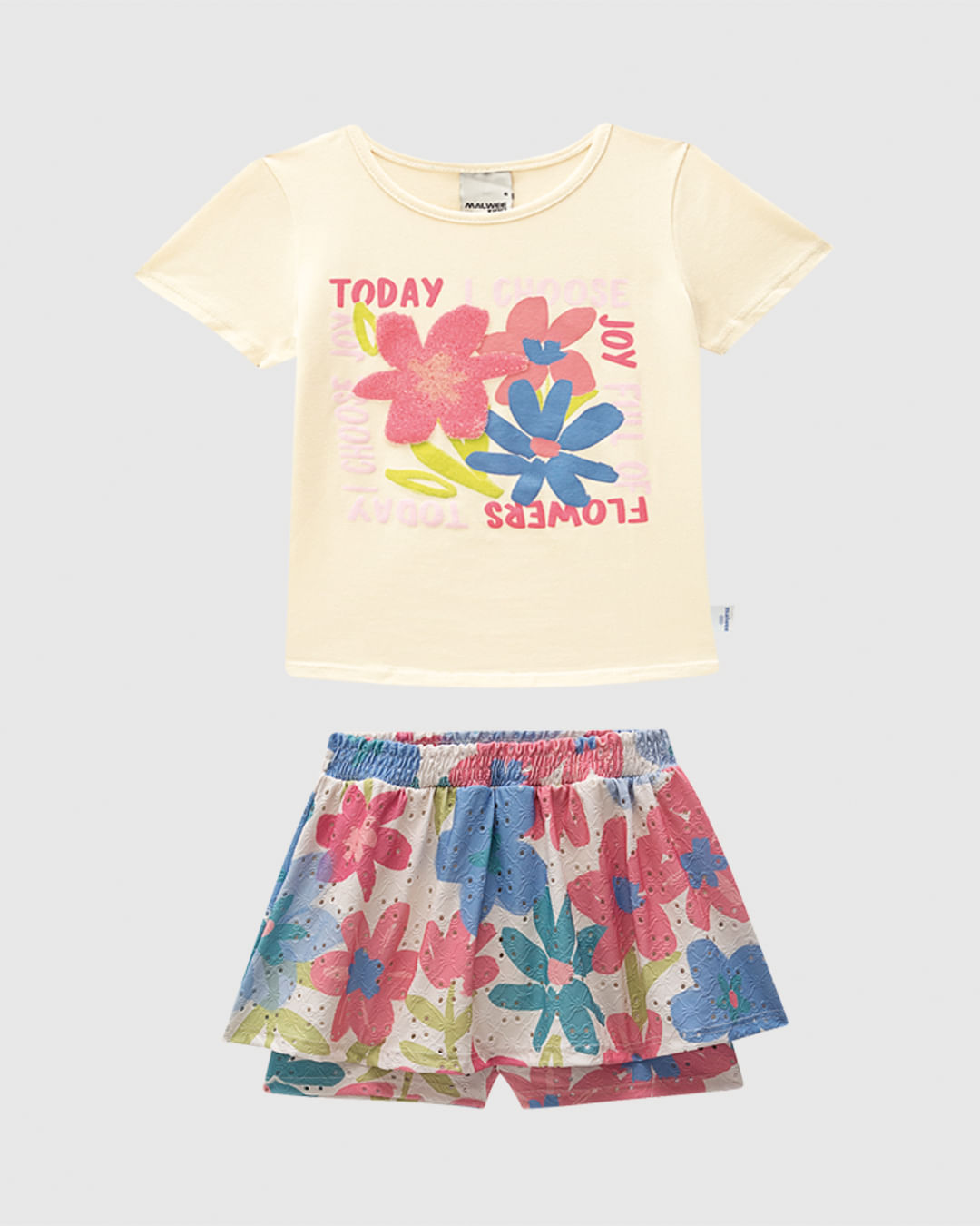 Conjunto Infantil Menina Blusa E Shorts Saia Floral Malwee Kids