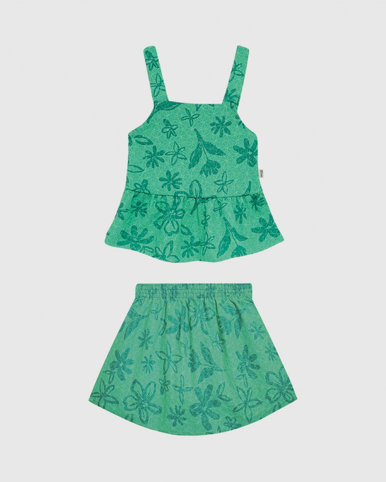 Conjunto Infantil Menina Regata Peplum E Saia Em Laise Algodão Malwee Kids