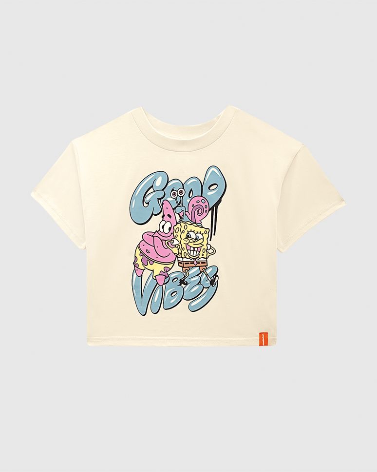 Blusa Infantil Menina Cropped Good Vibes Bob Esponja Em Algodão Malwee Kids