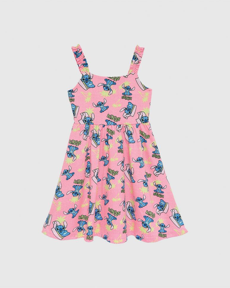 Vestido Infantil Rodado Estampa Stitch Disney Em Algodão Malwee Kids