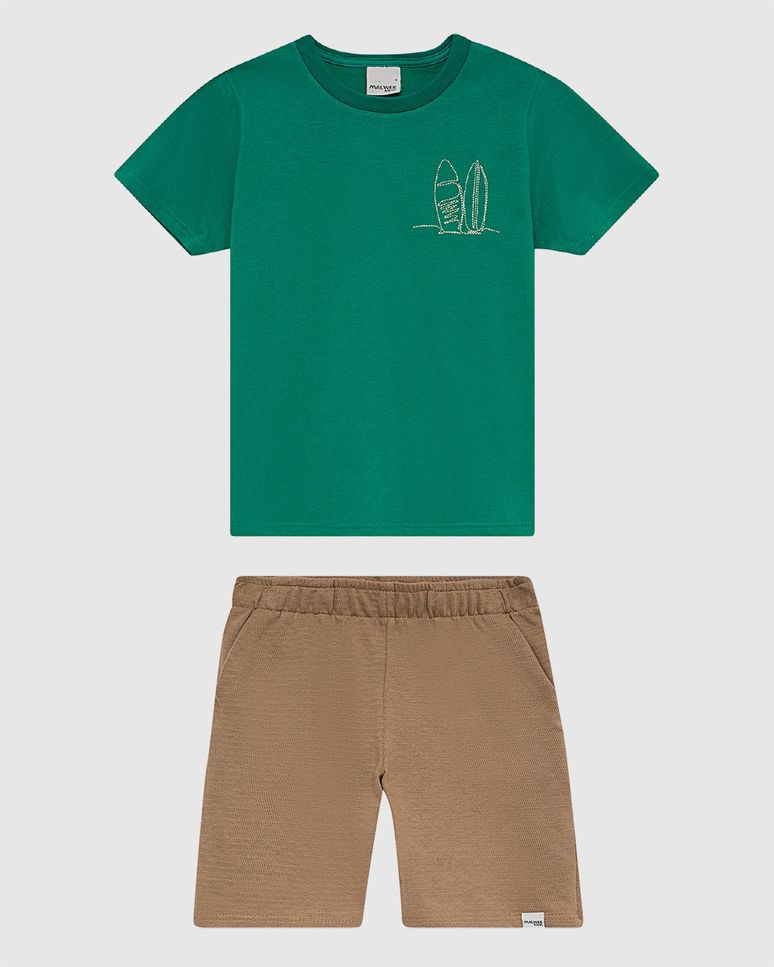 Conjunto Infantil Menino Camiseta Estampa Bordada Em Algodão Malwee Kids