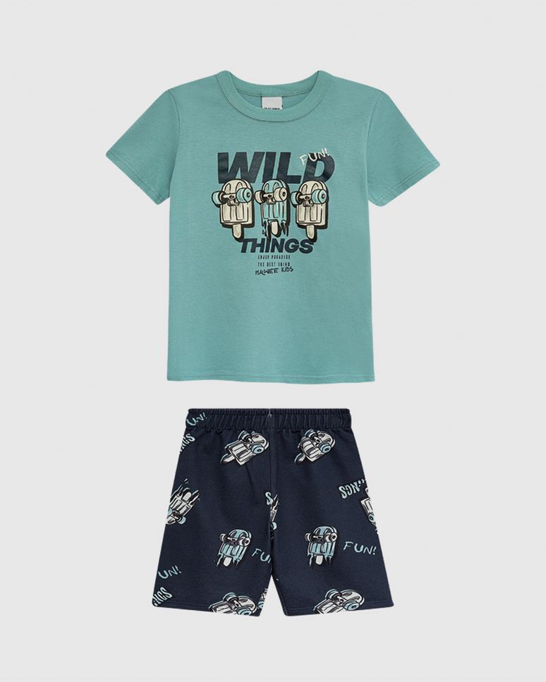 Conjunto Infantil Menino Camiseta E Bermuda Estampa Digital Malwee Kids