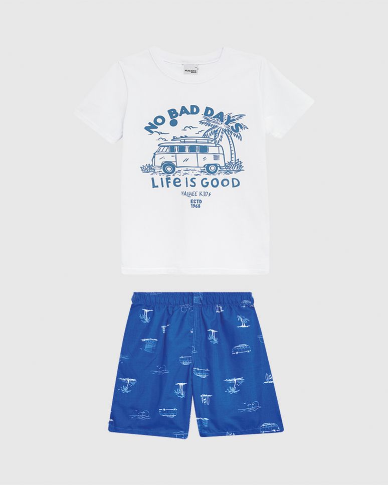 Conjunto Infantil Menino Bermuda Estampada Em Microfibra Malwee Kids