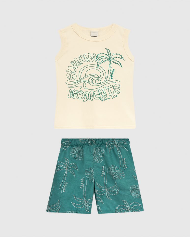 Conjunto Infantil Menino Regata Estampa Com Puff Em Algodão Malwee Kids