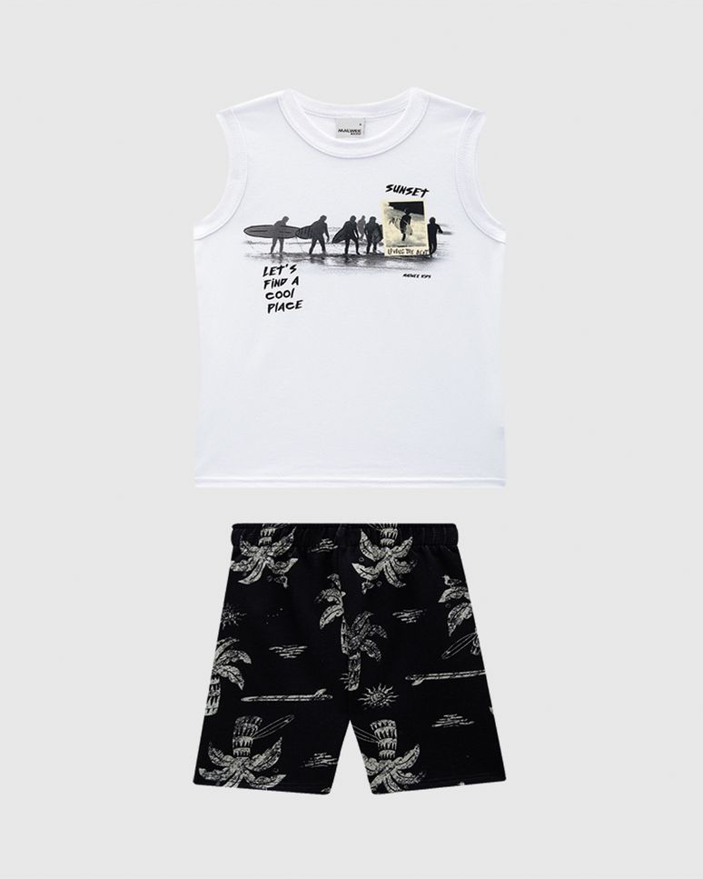 Conjunto Infantil Menino Bermuda Estampada Em Moletinho Malwee Kids
