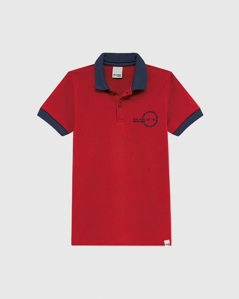 Camisa Polo Infantil Menino Estampa Com Puff Em Piquet Stretch Malwee Kids