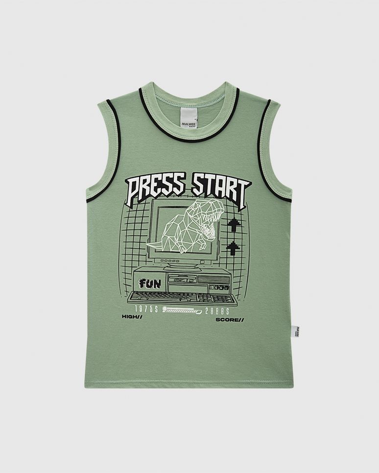 Regata Infantil Menino Estampa Press Start Em Algodão Malwee Kids