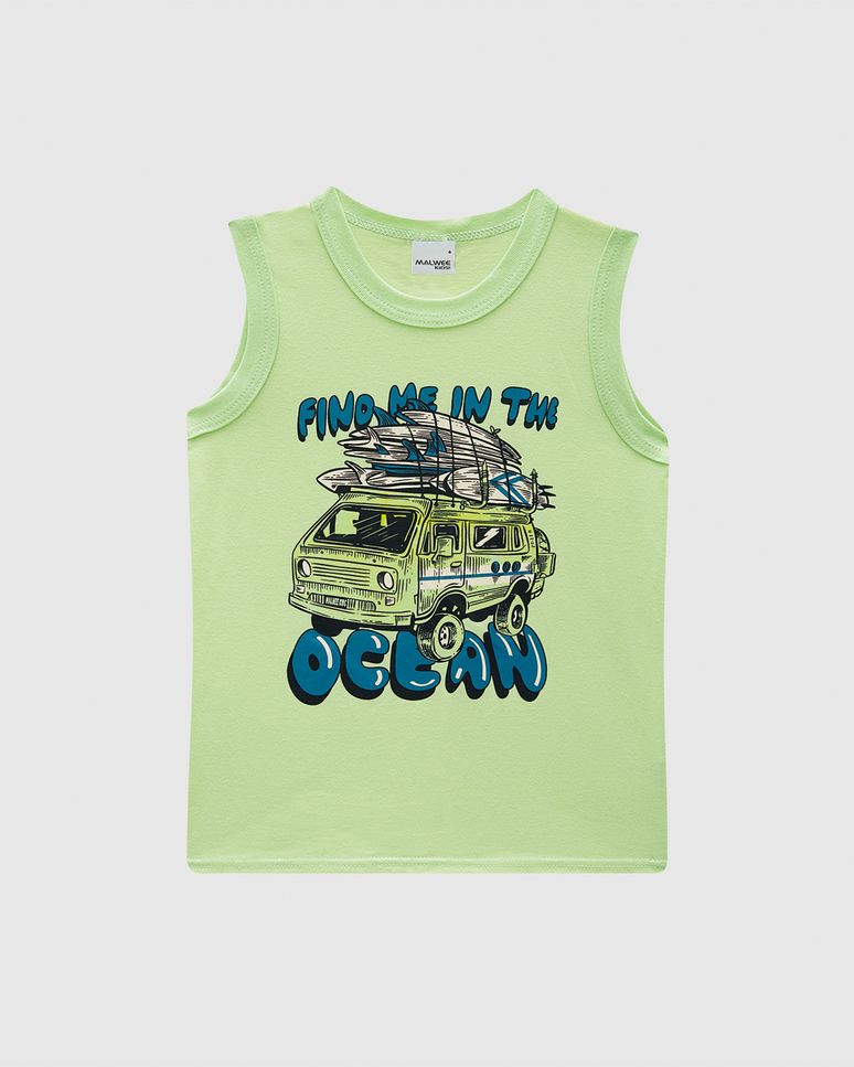 Regata Infantil Menino Alça Larga Estampa Frontal Em Algodão Malwee Kids