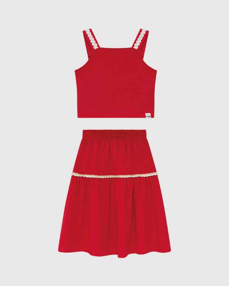 Conjunto Infantil Menina Regata E Saia Midi Em Viscose Malwee Kids