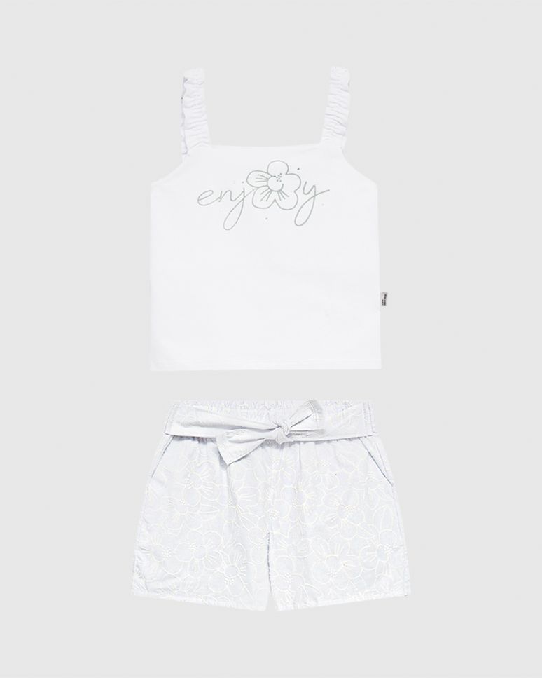 Conjunto Infantil Menina Regata E Shorts Laço Decorativo Em Algodão Malwee Kids