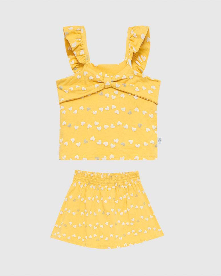 Conjunto Infantil Menina Estampa Corações Com Glitter Em Algodão Malwee Kids