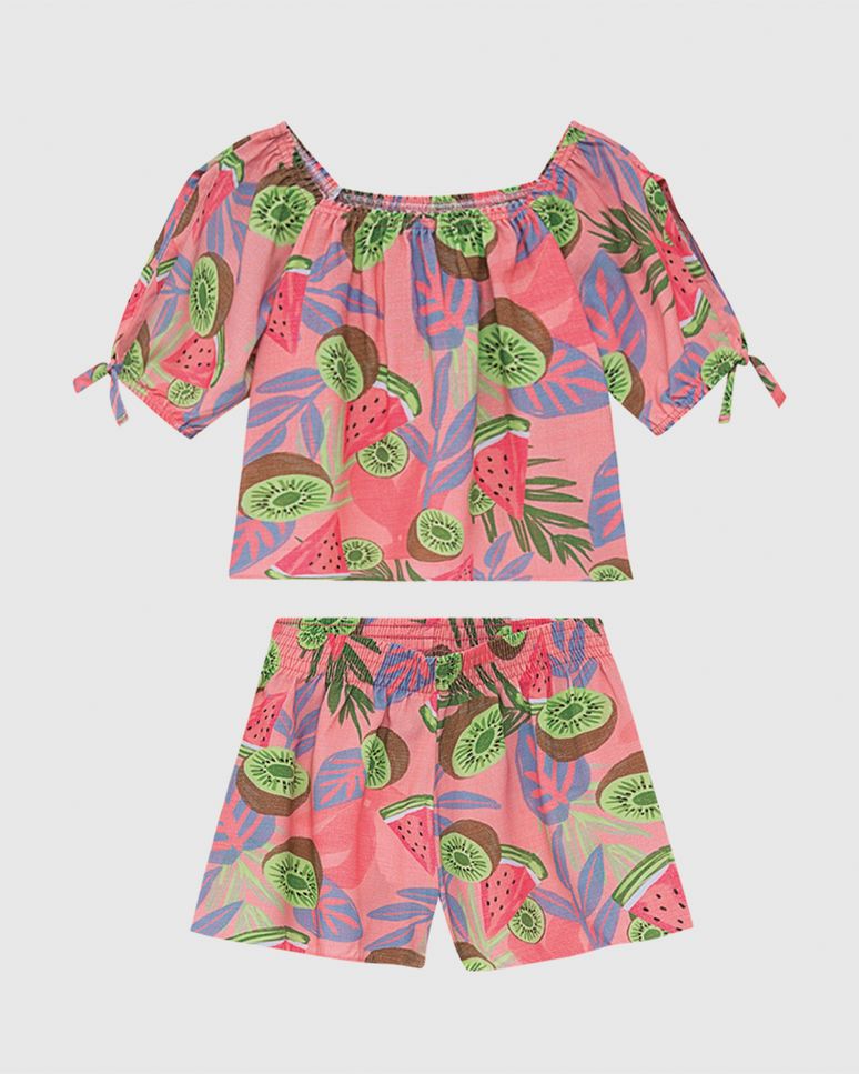 Conjunto Infantil Menina Blusa Manga Com Abertura Em Viscose Malwee Kids
