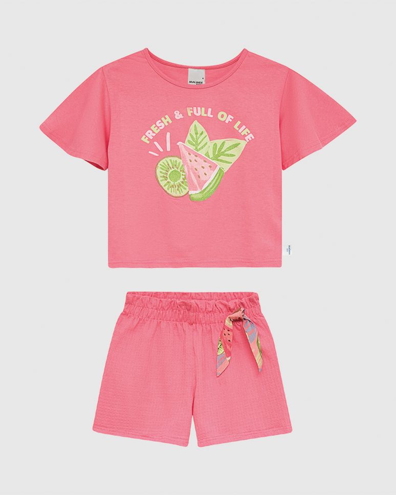 Conjunto Infantil Menina Blusa E Shorts Com Laço Decorativo Malwee Kids