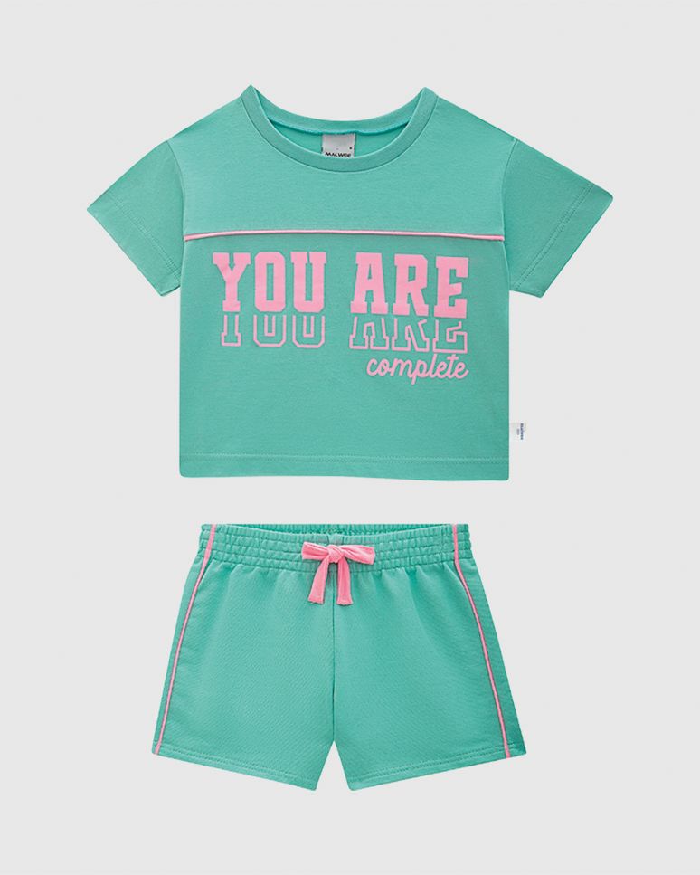 Conjunto Infantil Menina You Are Complete Em Malha Rajada Malwee Kids