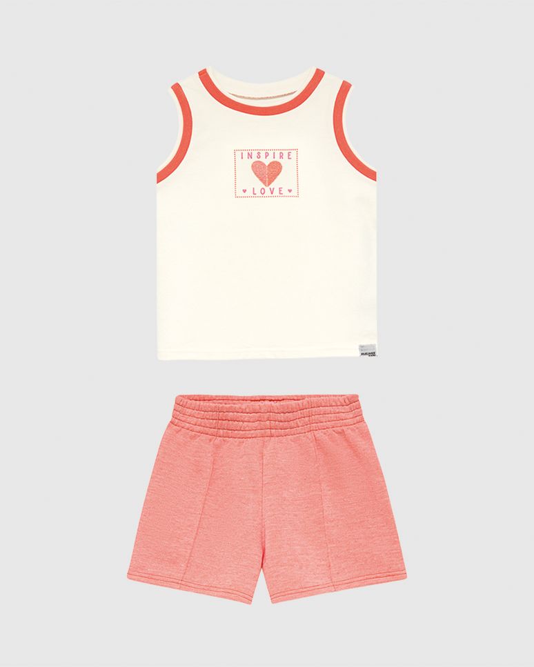 Conjunto Infantil Menina Inspire Love E Shorts Moletinho Rajado Malwee Kids