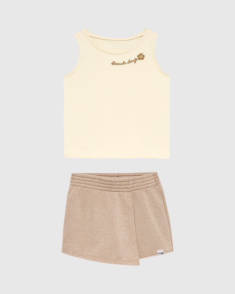 Conjunto Infantil Menina Regata E Shorts Saia Em Moletinho Rajado Malwee Kids