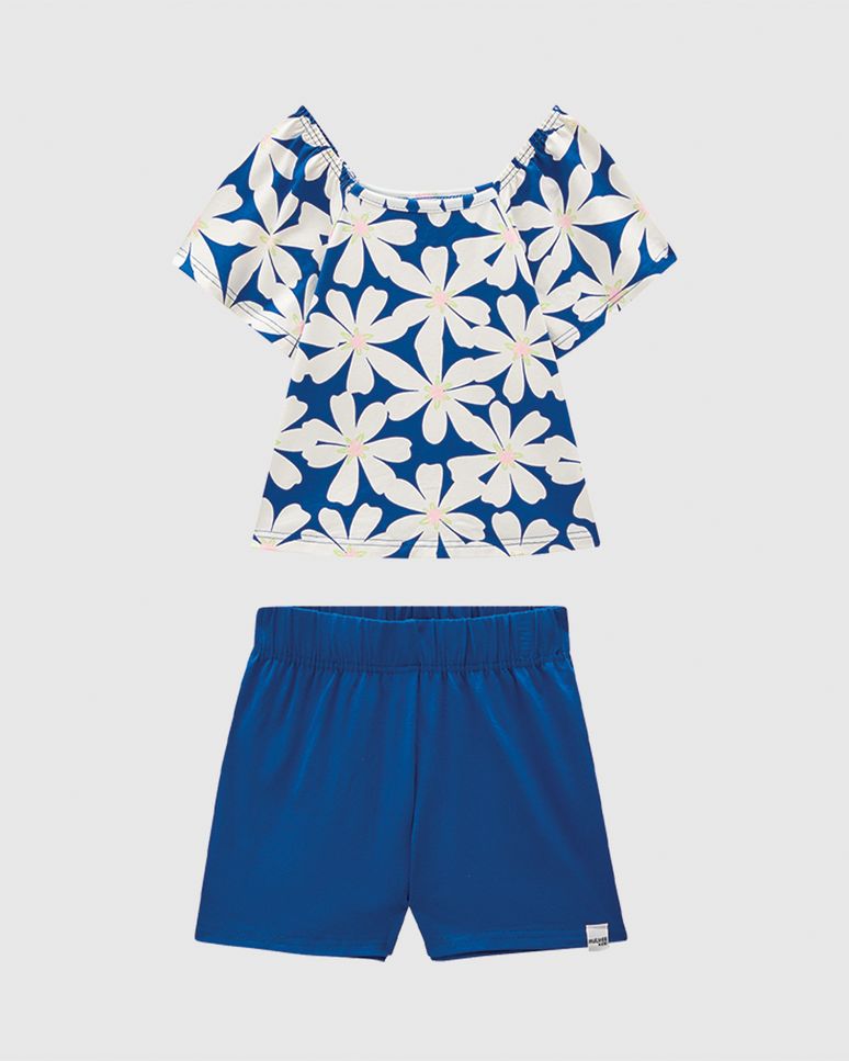 Conjunto Infantil Menina Blusa Floral E Shorts Em Algodão Malwee Kids