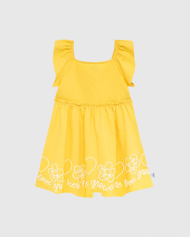 Vestido Infantil Acinturado Barra Estampa Puff Malha Texturizada Malwee Kids