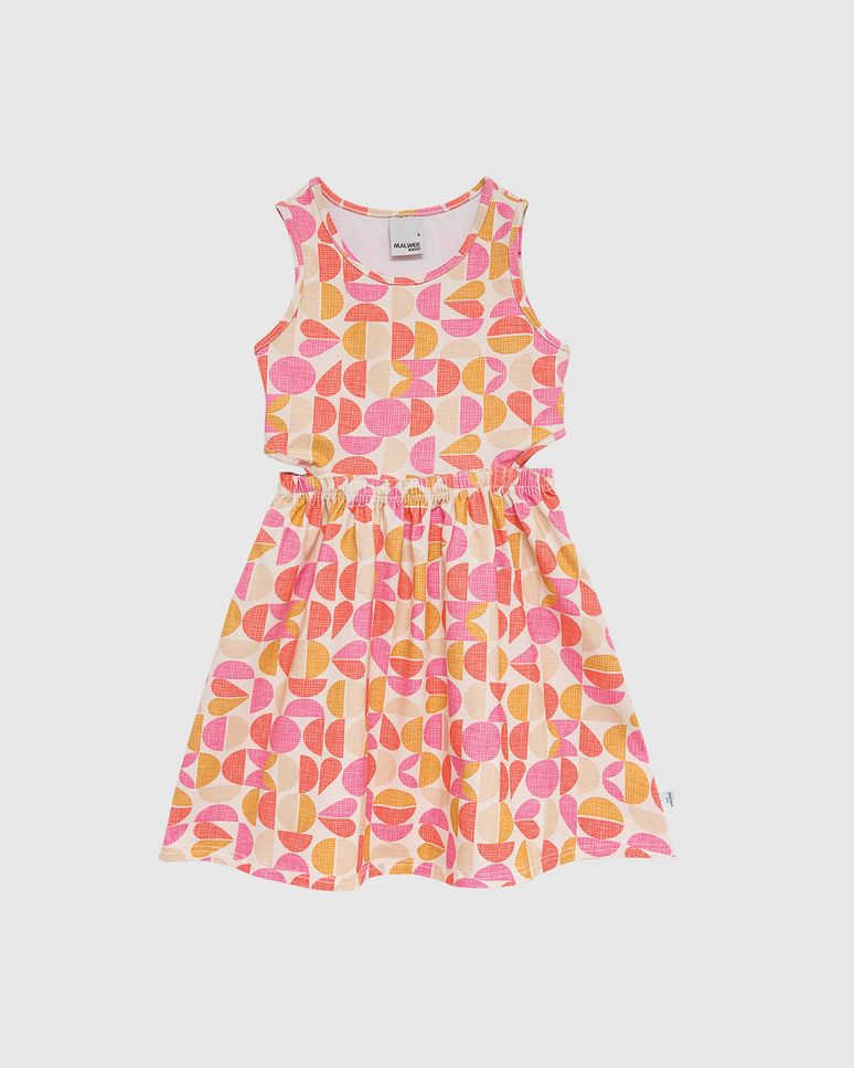 Vestido Infantil Estampado Detalhe Vazado Lateral Em Algodão Malwee Kids