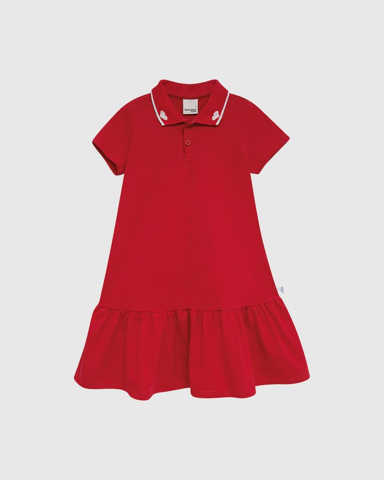 Vestido Polo Infantil Peitilho Frontal E Babado Em Algodão Malwee Kids