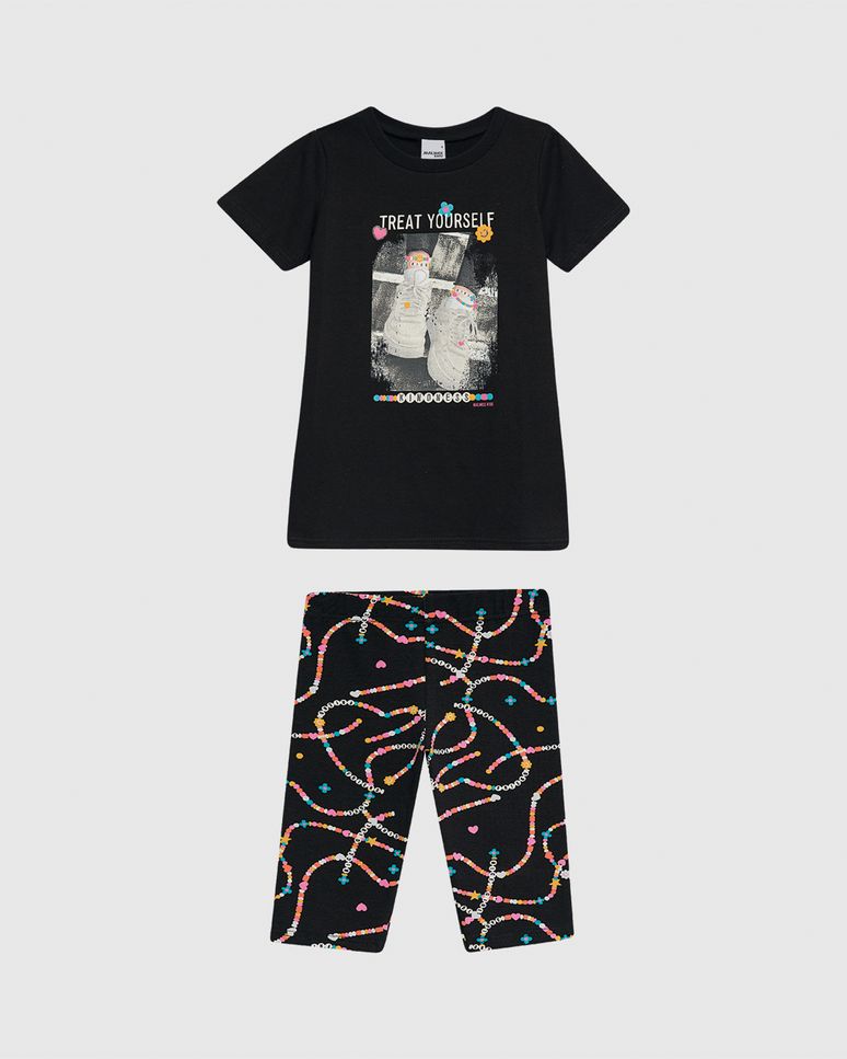 Conjunto Infantil Menina Blusa E Bermuda Estampada Em Algodão Malwee Kids