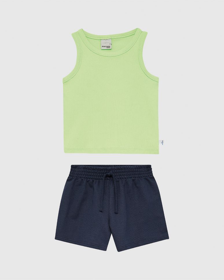 Conjunto Infantil Menina Regata Ribana E Shorts Em Moletinho Malwee Kids